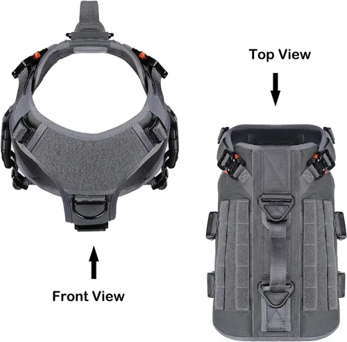 Vista 3 de ICEFANG GN3 Arnés táctico para perros con 6 hebillas, chaleco Molle con asa, cobertura de 3/4 del cuerpo, panel de velcro para parche de Gris wolf