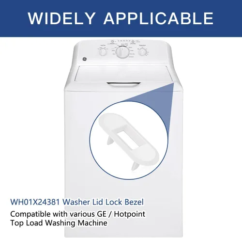 Vista 2 de 2 piezas WH01X24381 4502680 Bisel de bloqueo de tapa de arandela, pieza de repuesto para lavadora de carga superior GE/Hotpoint