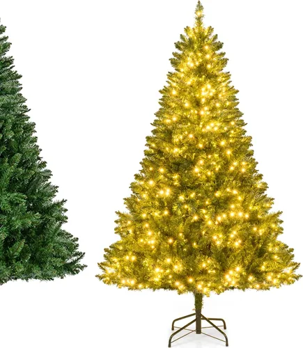 Vista 14 de DREAMADE Árbol de Navidad blanco de 6 pies, árbol de Navidad artificial de abeto sin iluminación con 650 ramas completas y base de metal plegable