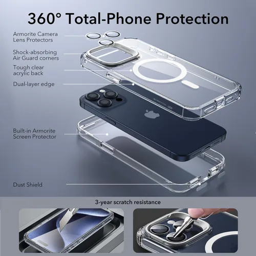 Vista 2 de ESR - Funda completa para iPhone 14 Pro Max, con soporte, MagSafe, a prueba de caídas de grado militar, protector de pantalla incorporado de vidrio