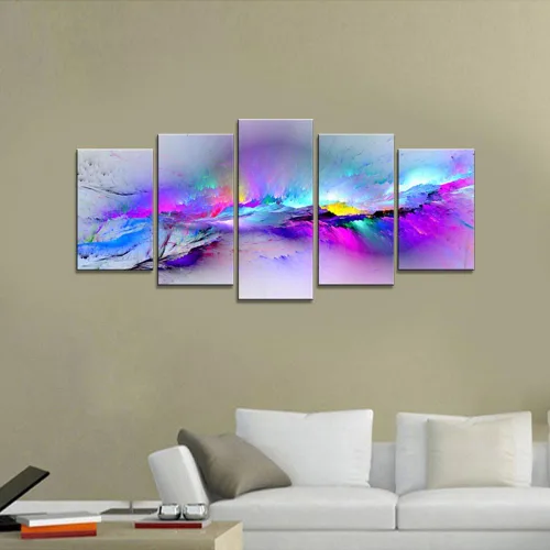 Vista 7 de Wieco Art Impresiones en lienzo Giclée de colores cambiantes, 5 paneles, ilustraciones modernas, paisajes a fotos impresas en lienzo abstracto, arte
