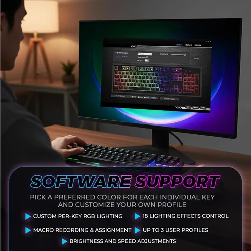 Vista 6 de TECWARE Teclado mecánico para juegos Phantom de 87 teclas RGB Interruptor rojo Outemu Iluminación LED de color de 16.8 M 18 preestablecidos Baja