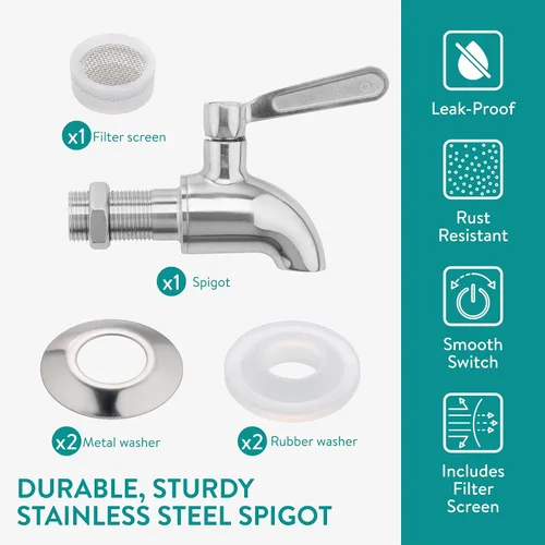 Vista 4 de Navaris Dispensador de bebidas en tarro de vidrio con grifo, incluye soporte de metal, tubo de hielo e infusor de frutas, para cóctel, limonada