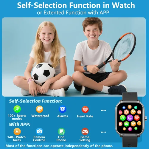 Vista 3 de Reloj para Niños para Niñas y Niños de 6-15 Años - Reloj Inteligente para Niños de 1.8" Rastreador de Fitness, Sin Necesidad de Teléfono, Podómetro