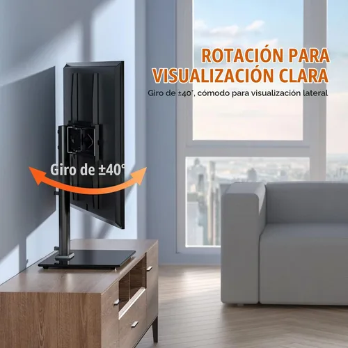 Vista 4 de VEVOR Soporte universal para TV de 32 a 55 pulgadas, soporte giratorio de altura ajustable con base de vidrio templado para dormitorio, sala de estar
