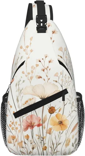 Vista 10 de Bolso bandolera para hombres y mujeres, mochila cruzada floral de tulipán pastel, mochila casual de senderismo para viajes, deportes, correr, bolsa