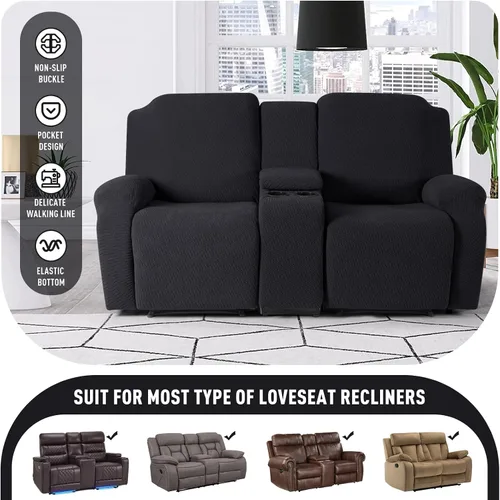 Vista 4 de KinCam Fundas para Sillón Reclinable de Dos Plazas con Funda para Consola Central, Fundas para Sofá Reclinable de 2 Asientos, Funda para Sofá