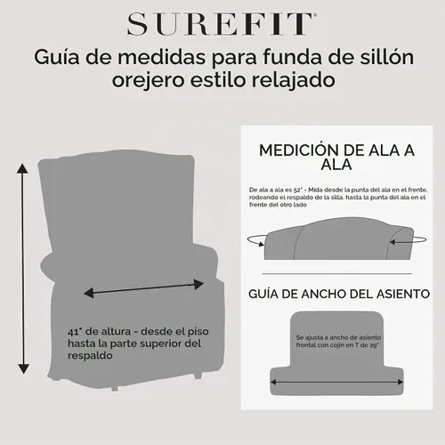 Vista 3 de SURE FIT funda para silla con alas y cojín en T de gamuza suave, de una pieza, ajuste relajado, poliéster, lavable a máquina, color chocolate