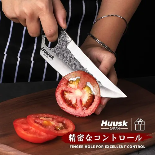 Vista 5 de Huusk Cuchillo Vikingo con Vaina Cuchillos para Deshuesar para Cortar Carne, Cuchillos Cavernícola Ultimo Forjados a Mano de Espiga Completa