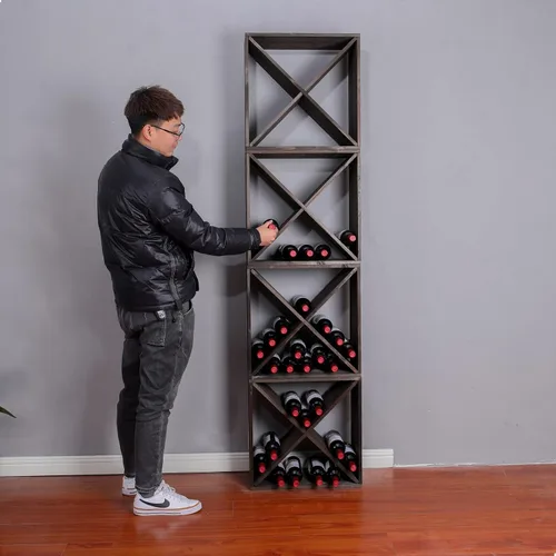 Vista 7 de Estantes de vino para encimera, madera maciza, apilables, cubo rústico retro, 48 botellas, estante de vino de madera (48 botellas, negro)