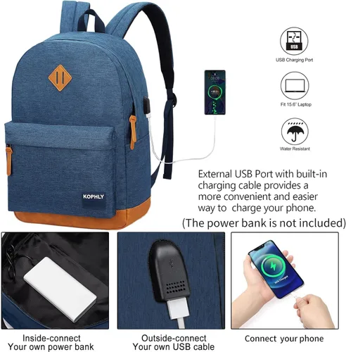 Vista 4 de Mochila Grande de Equipaje de Mano para Portátil para Viajes, Azul