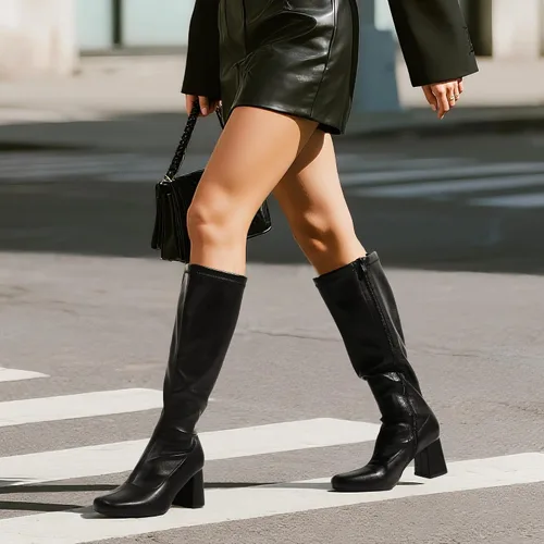 Vista 3 de DREAM PAIRS Botas Gogo para mujer, botas altas hasta la rodilla Negro y poliuretano.