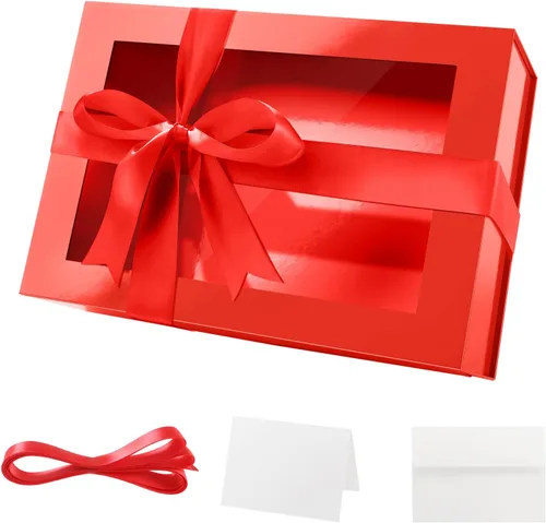 Vista 49 de PACKQUEEN Caja de regalo grande negra con ventana, 13.5 x 9 x 4.1 pulgadas, caja de regalo transparente para regalo, contiene cinta, tarjeta, caja