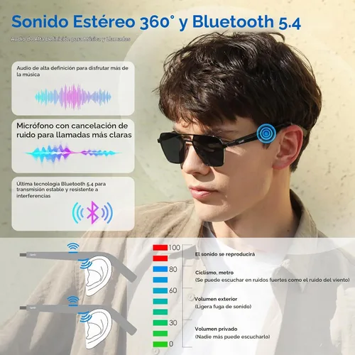 Vista 2 de GetD AI Smart Glasses Aviator, traducción en tiempo real, gafas Bluetooth