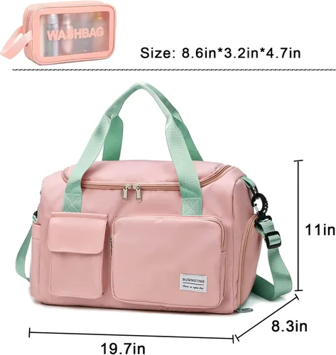 Vista 323 de Pequeña bolsa de gimnasio para mujer, bolsa de viaje con compartimento para zapatos