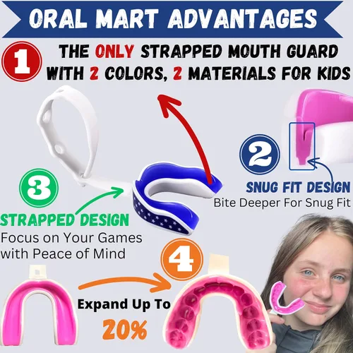 Vista 2 de Oral Mart - Protector bucal deportivo con correa para fútbol, lacrosse, hockey sobre hielo, taekwondo