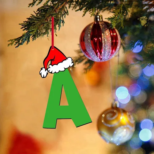 Vista 2 de Decoraciones de Navidad - Letras de adorno de la A a la Z para el árbol, adornos colgantes del alfabeto de Navidad de bricolaje (A)
