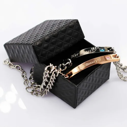 Vista 6 de Uloveido - Collares y pulseras de titanio negro con circonitas cúbicas ST118