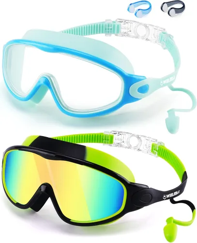 Vista 12 de WIN.MAX Paquete de 2 gafas de natación antiniebla, anti rayos UV, visión transparente para hombres, mujeres, niños y niñas, gafas de natación