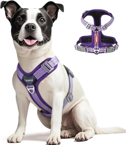 Vista 19 de Arnés sin tirones para perro, chaleco reflectante ajustable con broche de metal, malla suave transpirable sin estrangulamiento para cachorro, fácil