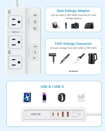 Vista 3 de VINTAR Convertidor de 220 V a 110 V, convertidor de voltaje de viaje de Blanco