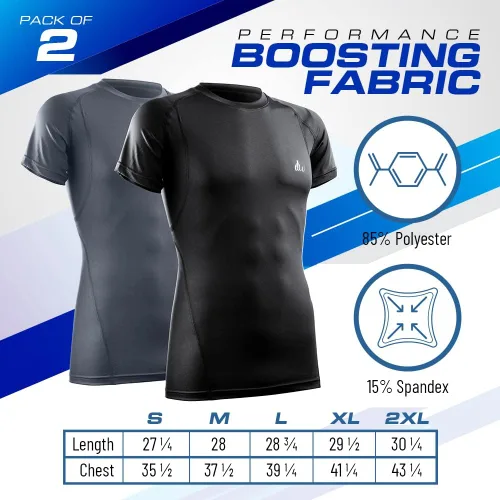 Vista 2 de Mens Compression Shirt Short Sleeve Dry-fit Athletic Base-Layer T-Shirt - 2 Pack