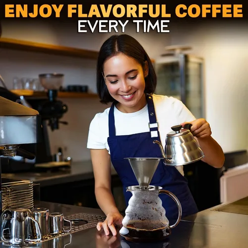Vista 8 de Cafetera de acero inoxidable con cepillo de limpieza y mango de silicona antideslizante, capacidad para 2 tazas, malla 600 de malla de acero