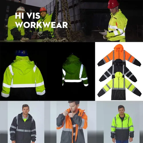 Vista 4 de Chaqueta reflectante de seguridad de alta visibilidad para hombres Hi Vis chaquetas de construcción Negro
