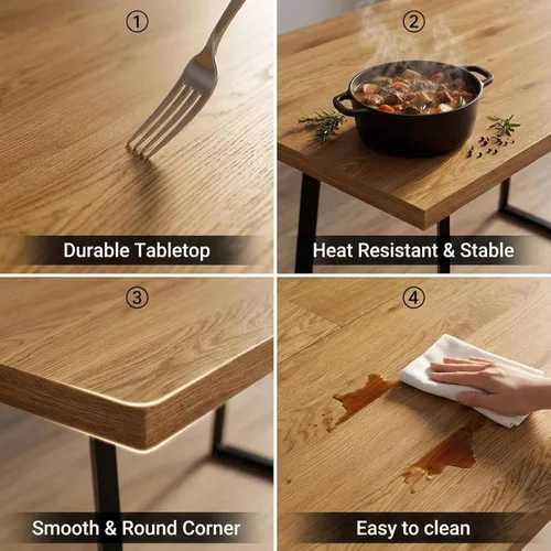 Vista 4 de ZckyCine Mesa de Comedor Moderna de Mediados de Siglo y Sillas para 4 Rectangular de Madera Expandible que Ahorra Espacio Multifuncional Marrón