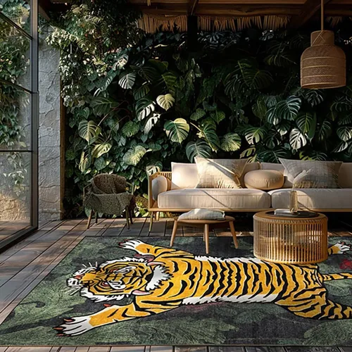 Vista 32 de Alfombra vintage de estilo bohemio con diseño de tigre para puerta de baño, 2 x 3 pies, alfombra pequeña para dormitorio, lavable, tapete de tigre