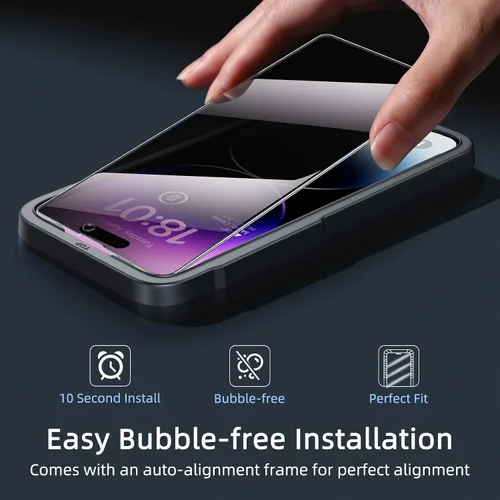 Vista 4 de Protector de pantalla de privacidad Ruwa para iPhone 14 Pro Max [Pack de 3] [17 cm] Película de vidrio templado para pantalla con marco
