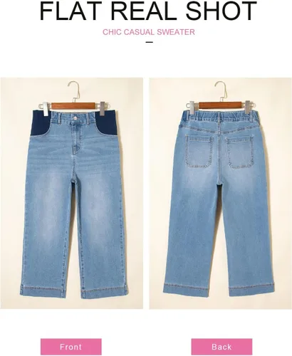 Vista 4 de BLENCOT - Pantalones de maternidad para mujer de cintura alta, pierna ancha y elástica de mezclilla, ropa de embarazo