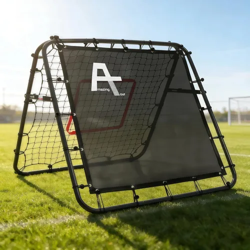 Vista 8 de Portería de fútbol ajustable con red de rebote Entrenador de fútbol de doble ángulo con marco de acero Red de rebote plegable portátil