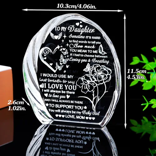 Vista 5 de Regalos para hija de mamá papá, regalos de cumpleaños para el día de la madre para hija adulta, recuerdos de cristal para mi hija, regalo