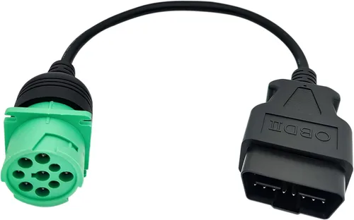 Vista 7 de Cable adaptador OBD2 a J1939 verde tipo 2 (macho de 16 pines a macho de 9 pines) para camiones pesados y vehículos comerciales con conector