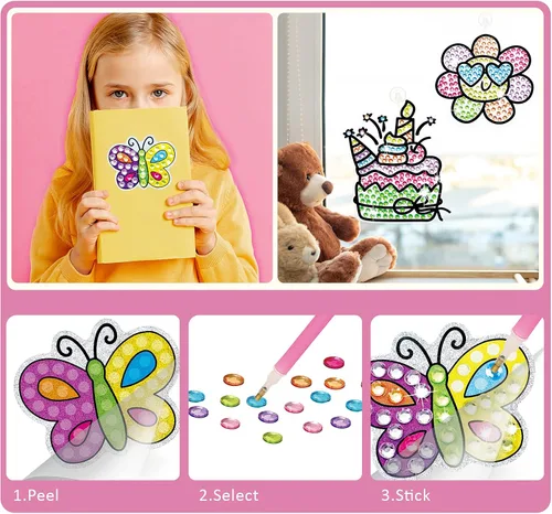 Vista 4 de BEARUN Gem Art, kit de pintura de diamantes para niños, gran joya 5D, artes y manualidades para niñas de 6 a 12 años, crea tus propias calcomanías