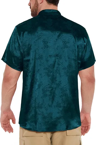 Vista 4 de THWEI Camisas de manga corta con botones y estampado floral de satén para hombre