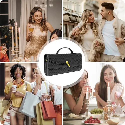 Vista 8 de Joryin Bolso tejido para mujer, bolso de mano de cuero tejido, bolso cruzado, bolso formal de noche, cuero vegano