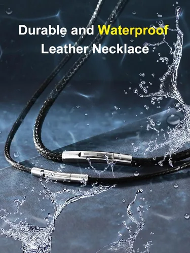 Vista 4 de ChainsPro Collar de cuero trenzado impermeable para hombre, cadena de cuerda de cera, personalizable disponible, 20.118 in de ancho, con cierre a