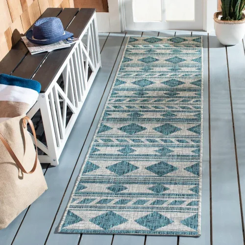 Vista 16 de SAFAVIEH Courtyard Collection CY8529 - Alfombra de pasillo de 2 pies 3 pulgadas x 6 pies 7 pulgadas, color azul marino y aguamarina CY8529