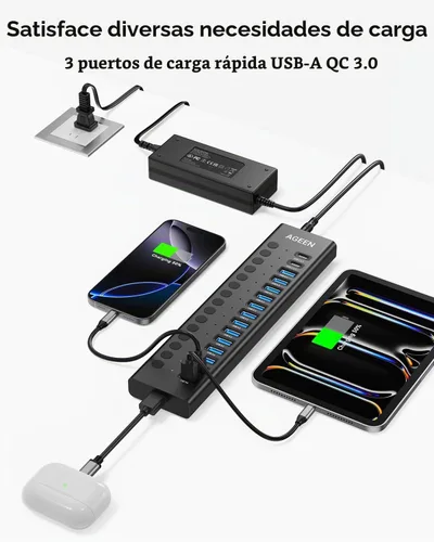 Vista 11 de Hub USB alimentado, concentrador USB 3.2 de 16 puertos AGEEN
