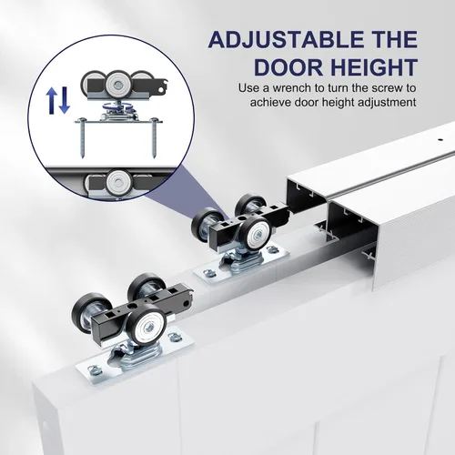 Vista 5 de Herrajes para puerta corredera de 4 pies, kit de riel de puerta de armario, estilo de montaje superior, hecho de aluminio resistente, suave