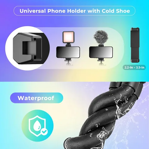 Vista 2 de UBeesize Trípode para teléfono, UBeesize Trípode para teléfono de 30 cm flexible con soporte para teléfono celular y obturador remoto inalámbrico