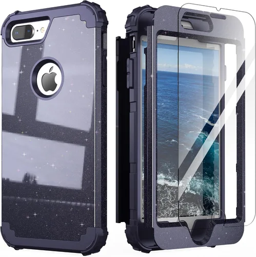 Vista 27 de IDweel Funda para iPhone 8 Plus, Funda para iPhone 7 Plus con Protector de Pantalla de Vidrio Templado, 3 en 1 Resistente a Golpes Delgada Híbrida