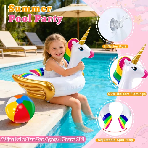 Vista 4 de Flotador de alberca iGeeKid, unicornio inflable, para natación, anillo de paseo, para fiestas, juguetes de verano, para playa, para niño de 3 a 12