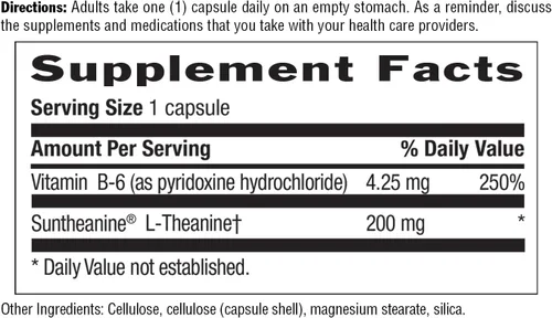 Vista 6 de Country Life Suntheanine L-teanina - 60 cápsulas veganas Suplemento natural para aliviar el estrés con inositol Promueve la relajación