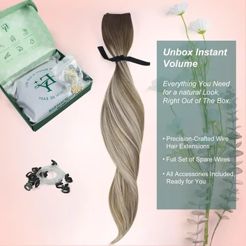 Vista 65 de Easyouth Extensión de cabello humano rubio con cola de caballo, extensiones de cabello humano rubio dorado con reflejos rubios, extensiones