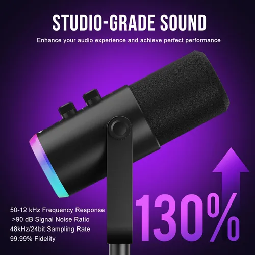 Vista 8 de Micrófono dinámico, USB-C/XLR para grabación de podcasts, grabación de podcasts, juegos y juegos con luz RGB, botón de silencio, soporte