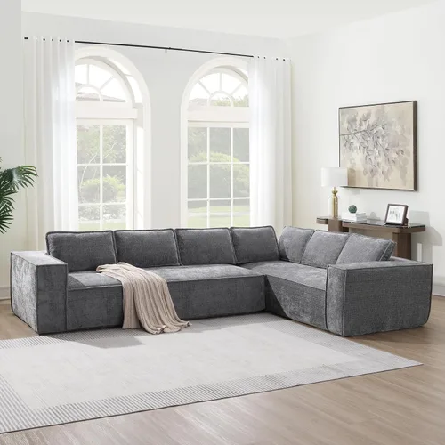 Vista 8 de Merax Moderno sofá modular modular en forma de L de 129.5 pulgadas con cojines, juego de sofá modular de piso de 6 asientos con diván para sala