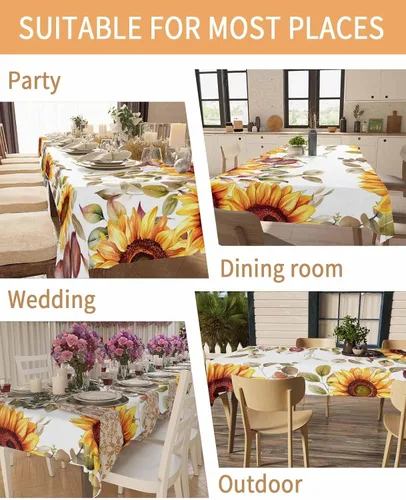 Vista 5 de Mantel rectangular impermeable con hojas de eucalipto de otoño, 52 x 70 pulgadas, mantel otoñal, rústico, girasol, acuarela, botánico, a prueba